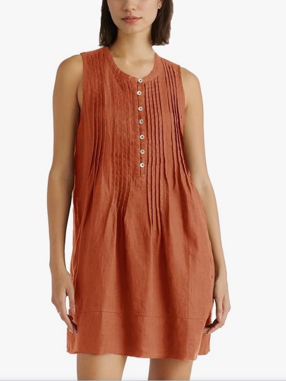 Sleeveless Pintuck Shift Dress in Terracotta